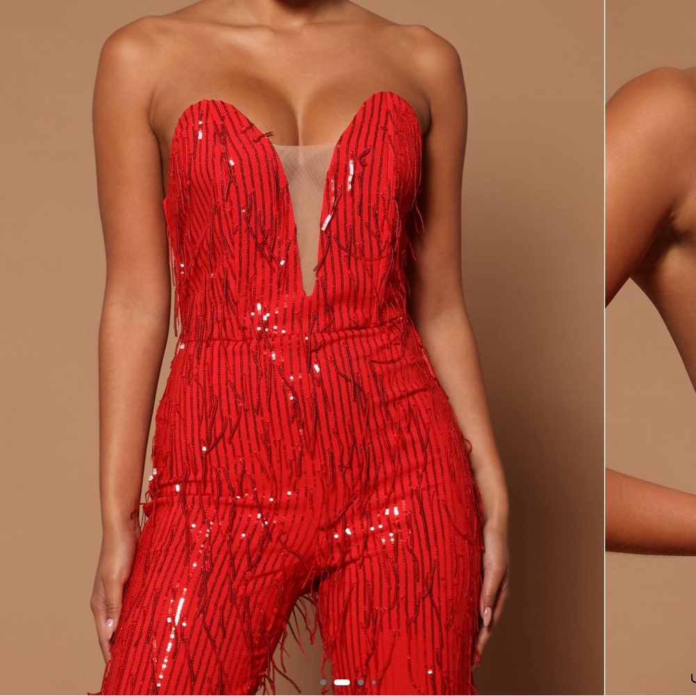 Fashion Nova Scarlet Sequin Deep V Jumpsuit